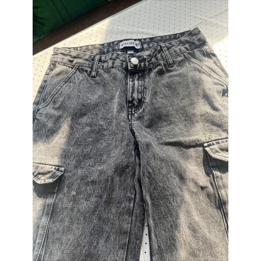 Disclosure Washed Black Cargo Jeans Wide Leg Y2K Streetwear Utility Pants 9/29 - Picture 3 of 11